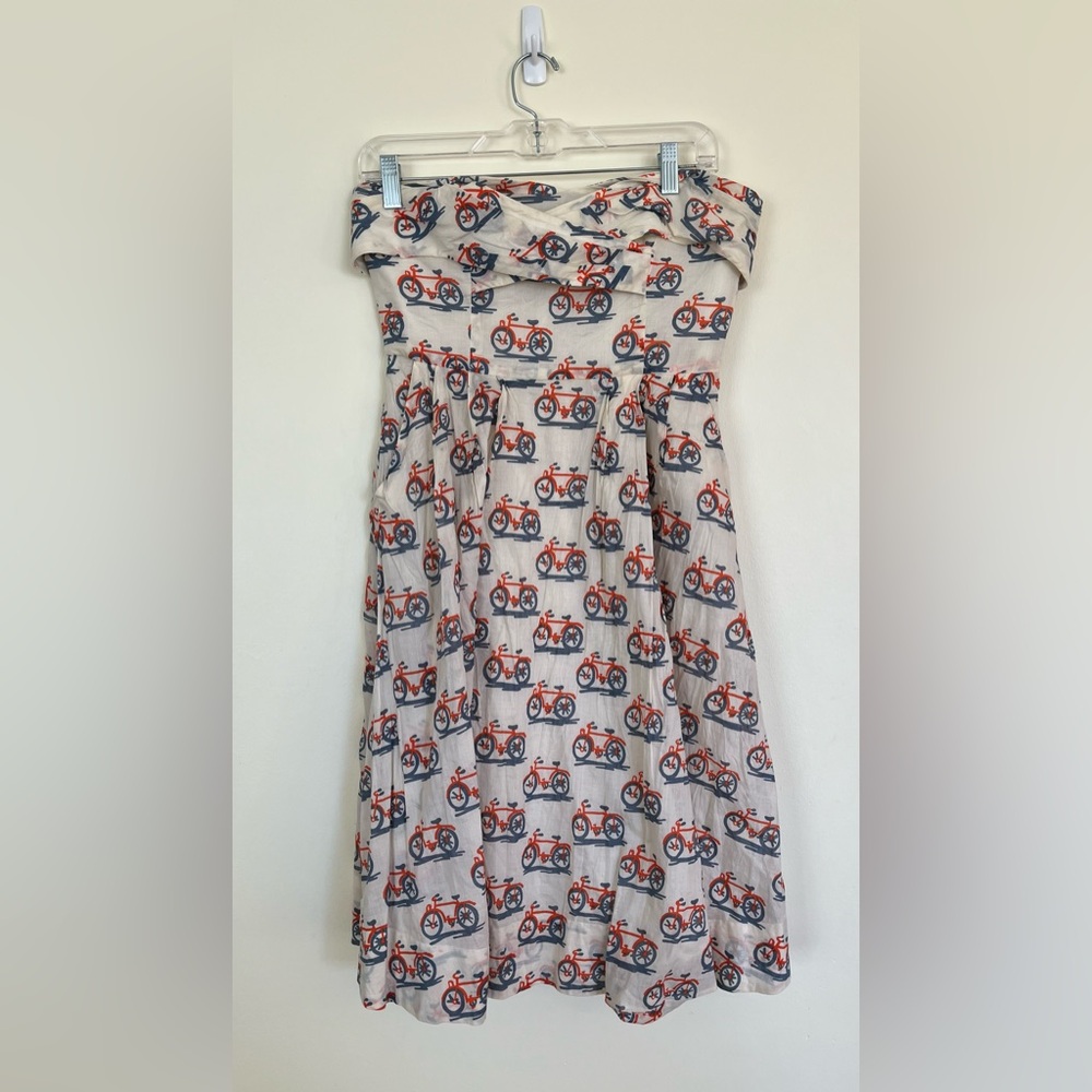 Anthropologie Postmark Bike Lane Strapless Bicycle Print Dress Sundress size 4